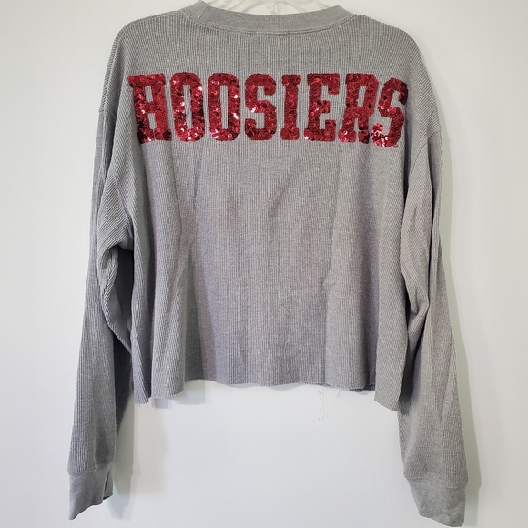 PINK Victoria's Secret Tops - Pink Victorias Secret Hoosiers IU Gray Thermal Shirt Size Large Sequin Cropped